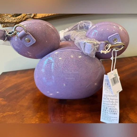 NWT Disney Parks Mickey Mouse Molded Head Purple Glitter Crossbody Bag - Picture 2 of 4